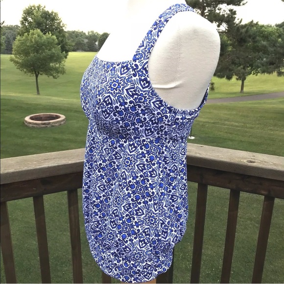 Lands End Tankini Swimsuit RB Top Blouson Blue 4 - Picture 8 of 8
